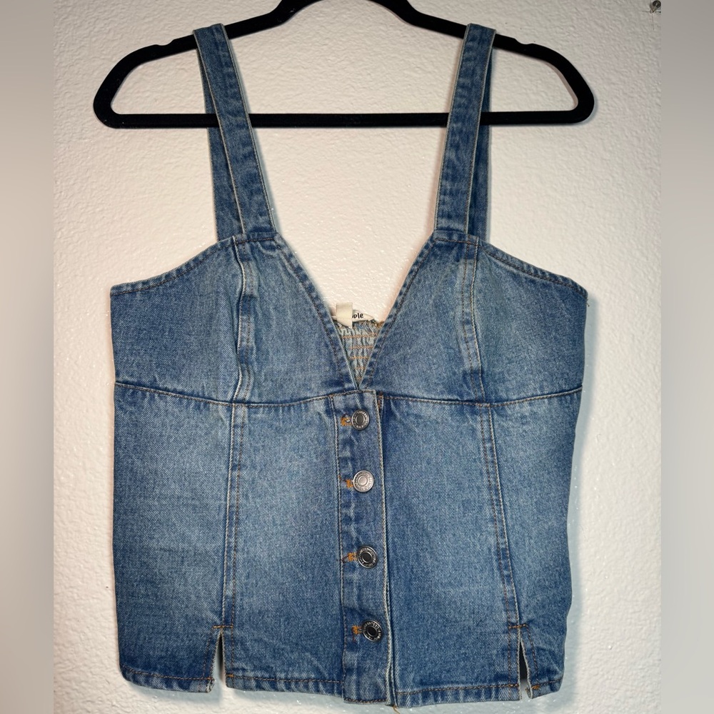 Denim Button-Front Tank Top - Blue
